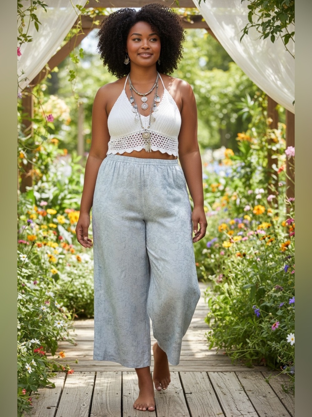 KSL Karin Stevens 24W Blue Embroidered Wide Leg Pants Rayon Pull On Plus Size